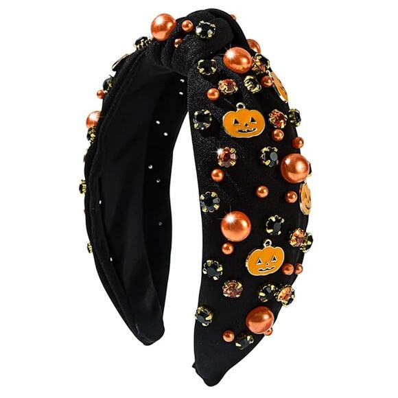 Unbranded Accessories - Halloween Headband Women Pumpkin Ghost Gothic Pearl Rhinestone Knotted Hairband